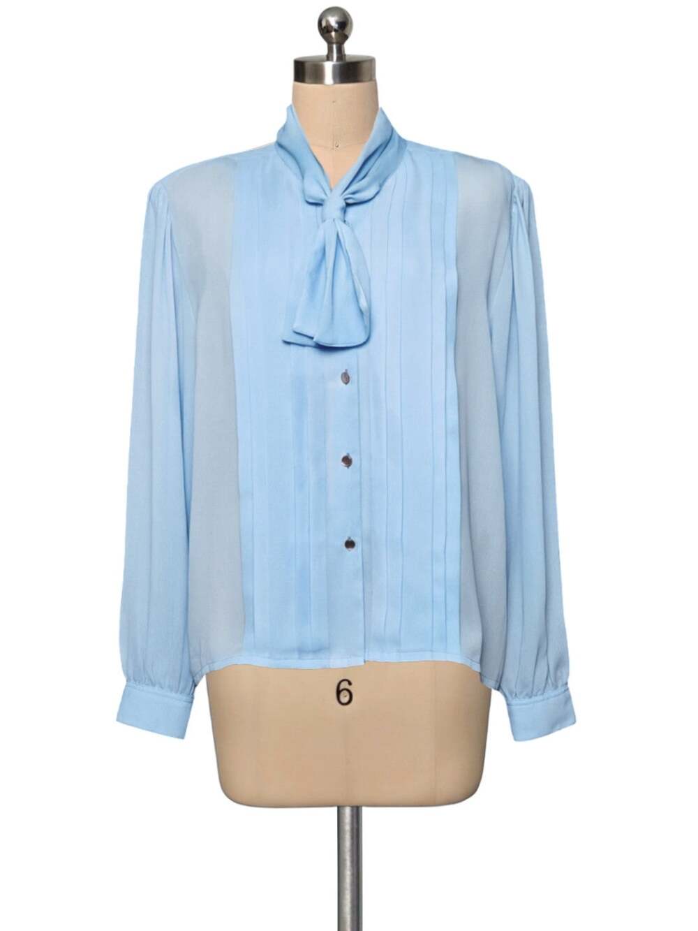 70's 80's Vintage SUMMERFIELD Baby Blue Button Up Tie Neck Blouse Top 16